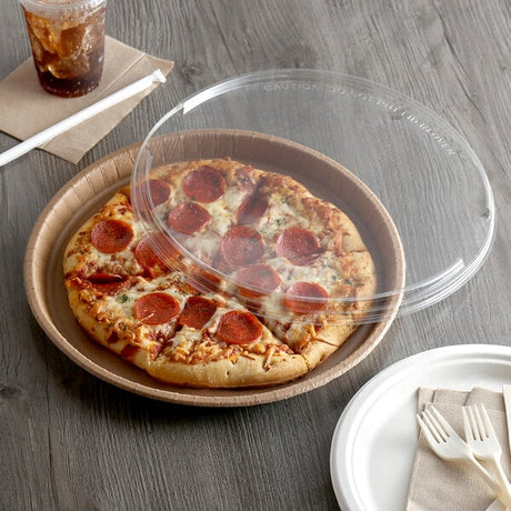 13" Kraft Oven-Safe Takeout Pizza Tray with Lid Combo Pack - Case of 30 - #68260
