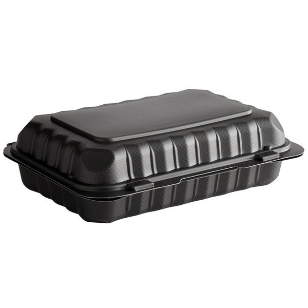 Contenedor de comida para llevar con bisagras de 1 compartimento MFPP de 9 x 6 x 3, color negro (caja de 200)