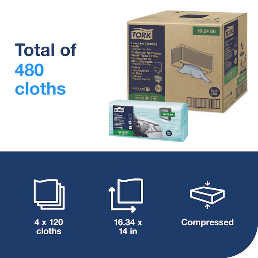 Tork Low-Lint 1-Ply Disposable Cleaning Cloth Turquoise - Case of 480 - #192480