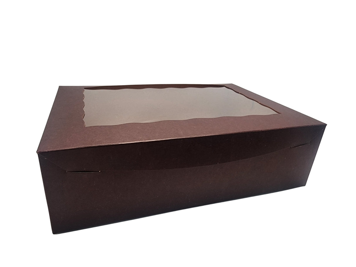 Cajas para panadería con ventana y lengüeta de bloqueo de colores, 14 x 10 x 4 - Caja de 100 - N.º 14104W