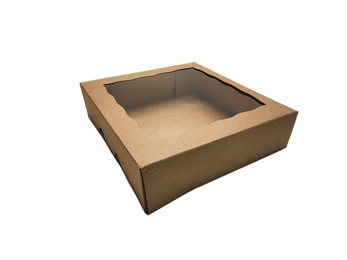 10 x 10 x 4 Kraft Lock Tab Window Bakery Boxes - Case of 100 - #10104K