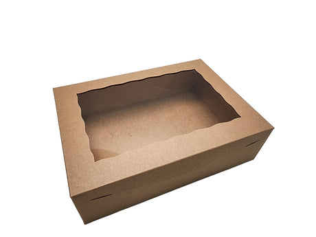 Cajas para panadería con ventana y cierre de lengüeta Kraft de 14 x 10 x 4 - Caja de 100 - N.º 14104K