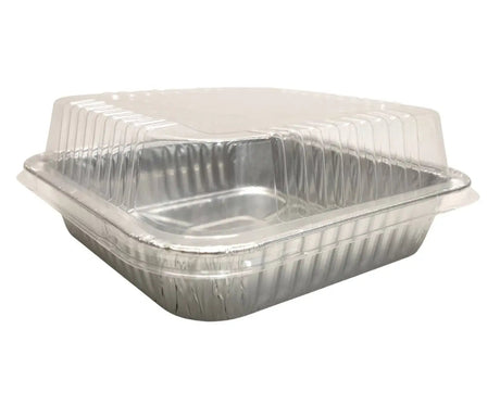 Molde para pastel cuadrado de aluminio de 9" con tapa de cúpula de plástico - Caja de 500 n.º 1100P