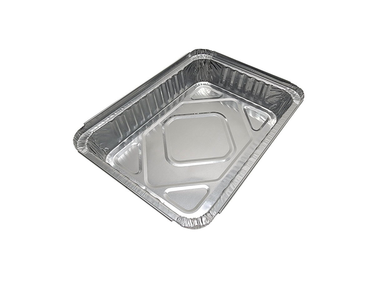 Bandeja de aluminio rectangular poco profunda de 1½ lb con tapa de cartón - Caja de 500 n.° 230 l