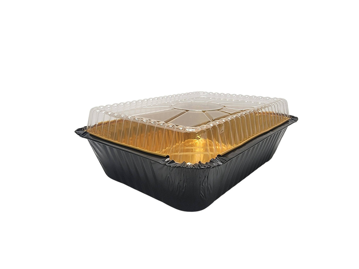 Bandeja para llevar de aluminio grueso de 2 1/2 lb con tapa de plástico - Caja de 500 n.º 6421P