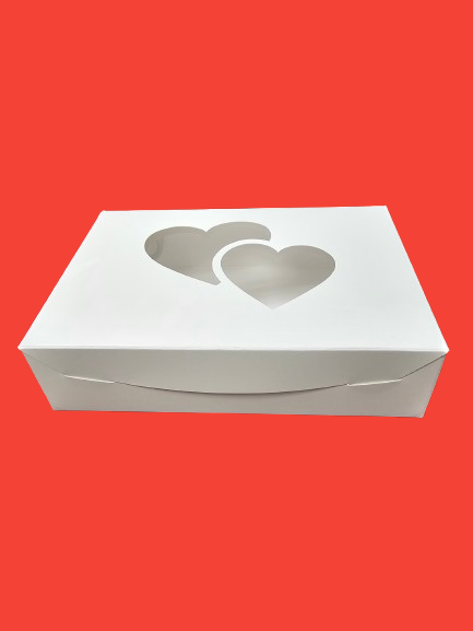 10" x 7" x 2 1/2" White Lock & Tab Box with Heart Window - Case of 100