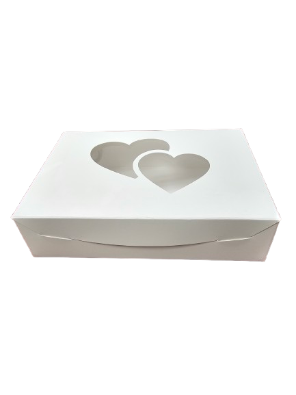 10" x 7" x 2 1/2" White Lock & Tab Box with Heart Window - Case of 100