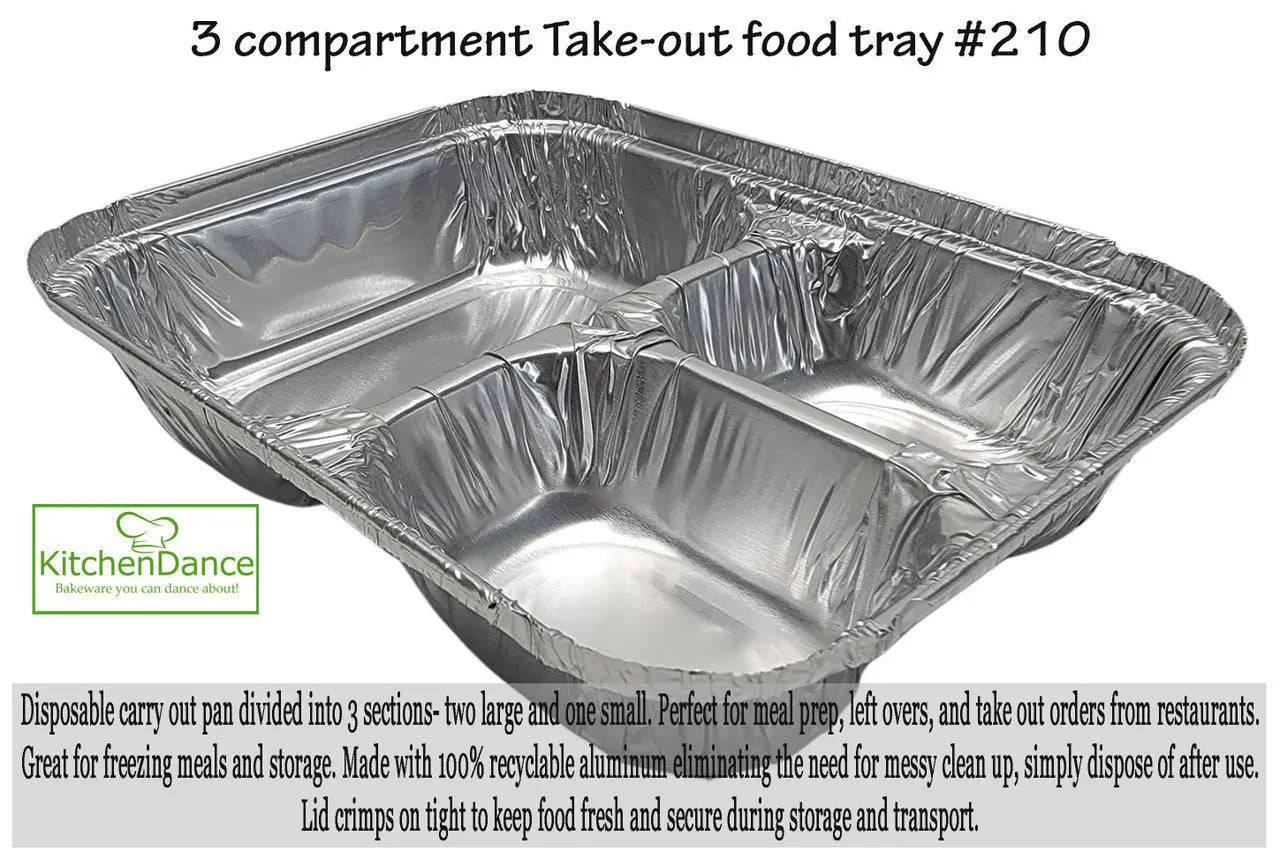 Handi-Foil 3-Compartment Oblong Aluminum Take-Out Containers W/ Board Lids – 250 Sets