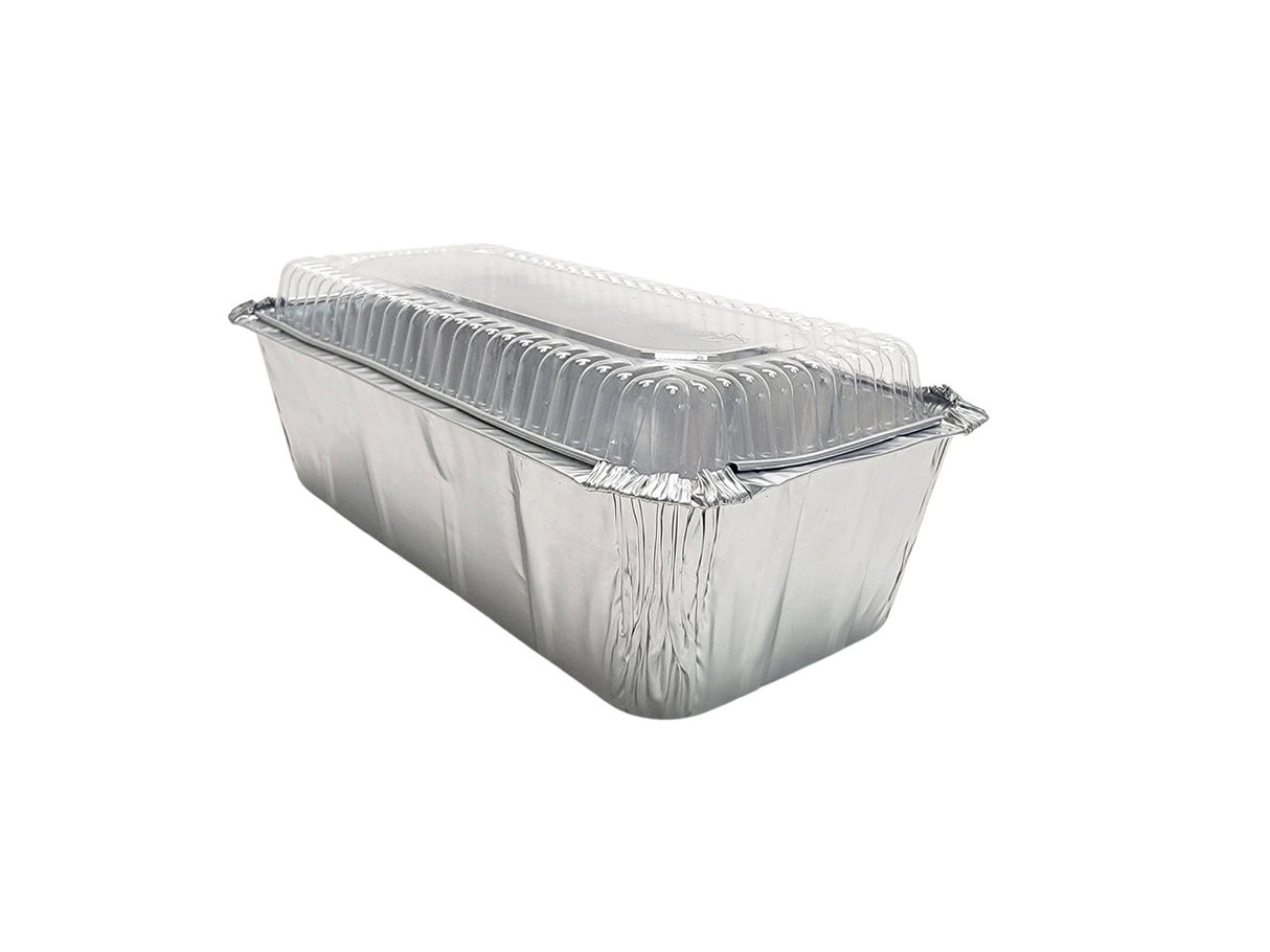 Molde para pan de aluminio desechable de 2 lb con tapa de plástico engarzada - Caja de 500 - N.º 212P