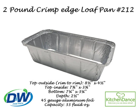 2 lb. Disposable Aluminum Loaf Pan with Crimp-on Board Lid  Case of 500 - #212L D & W Fine pack