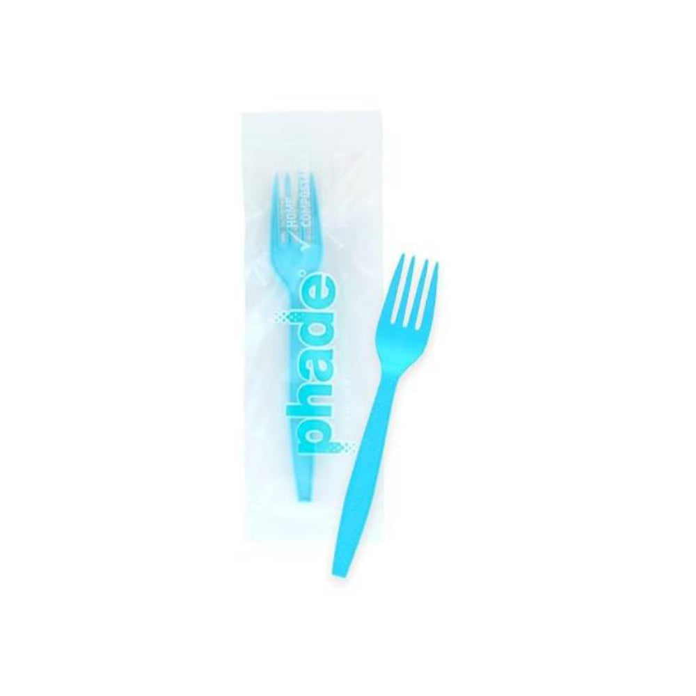 Phade® 6.5" Compostable Individually Wrapped Forks - Case of 350 - #222676