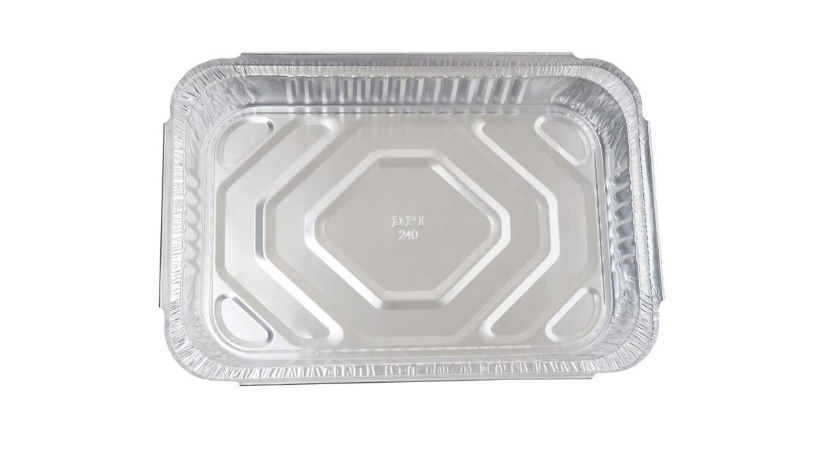 Recipiente desechable rectangular para alimentos de 4 lb con tapa de cartón - Caja de 250 n.° 240 l