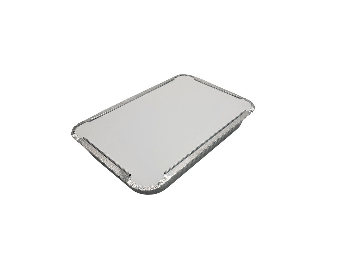 Recipiente desechable rectangular para alimentos de 4 lb con tapa de cartón - Caja de 250 n.° 240 l