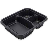 Bandeja rectangular de 3 compartimentos de polipropileno acanalado negro de 8″ x 6,5″, 24 oz, con tapa, caja de 250