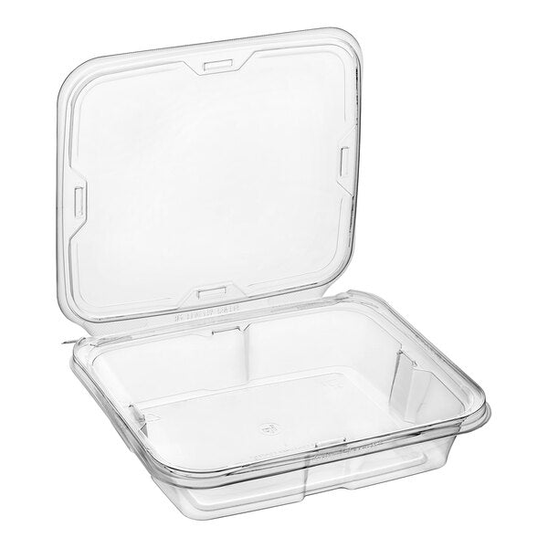 Inline Plastics Safe-T-Fresh 7x6 Rectangular Tamper Evident & Tamper Resistant Clamshell Container, 35 oz. - Case of 150 - TS35