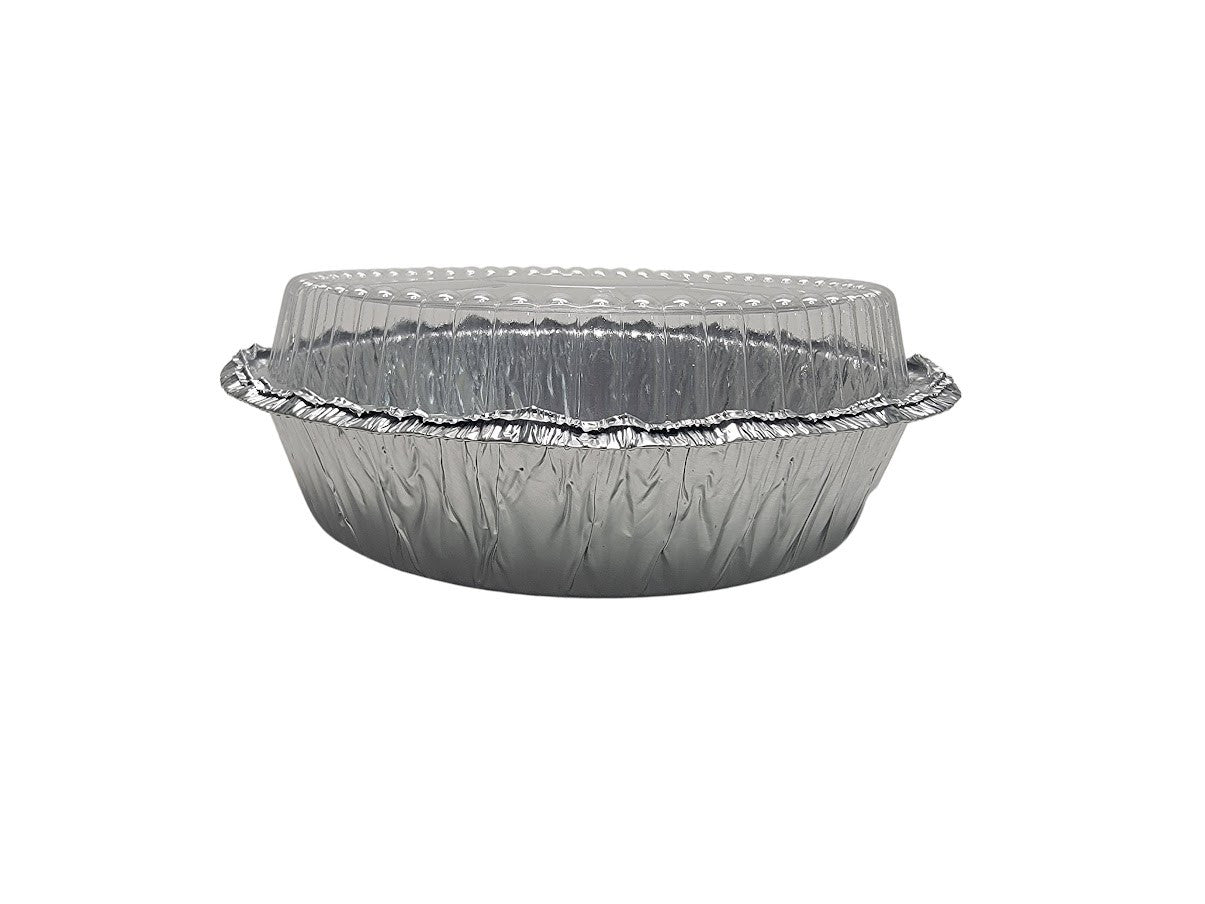 7" Disposable Foil Takeout Container with Plastic Lid - Case of 500 - #270P