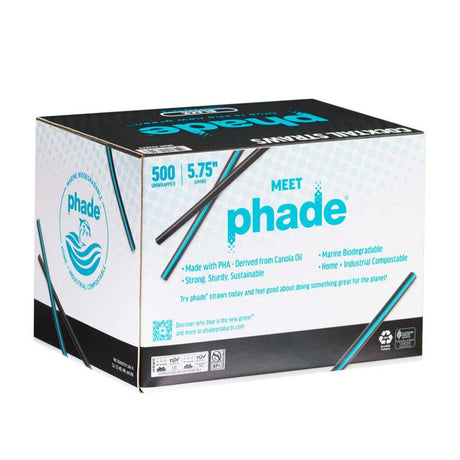 Phade® 5.75″ Ocean Friendly Sustainable Black/Blue Cocktail Straws - Case of 6000 - #300007