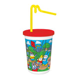 12 oz. Plastic Kids Cup Animal Design with Red Lid and Curly Straw - Case of 250 - #3052120