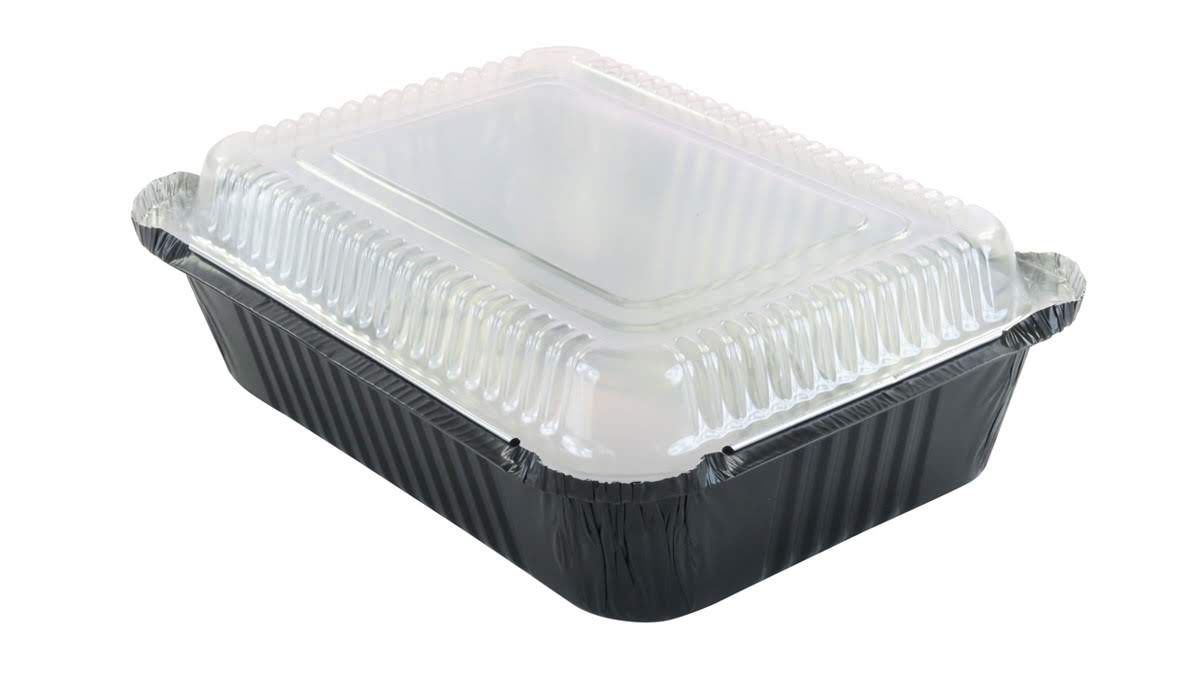 Bandeja de aluminio de colores para llevar de 3,75 lb con tapa de plástico - Caja de 500 - N.º 3227P