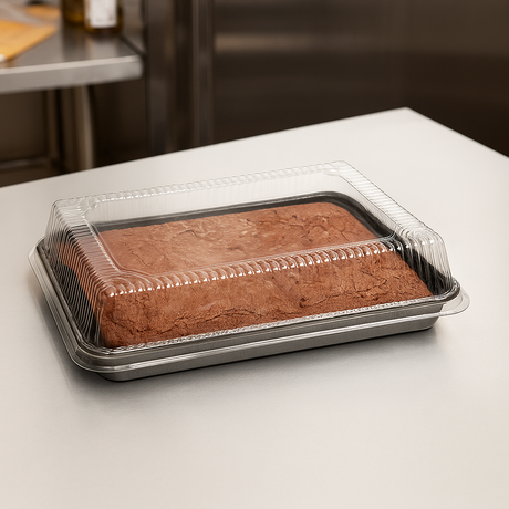 9" x 13" Black Quarter Size Oven Safe Heavy Weight Sheet Pan with High Dome Lid - Case of 100 - #42082-37925