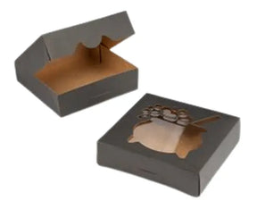 9" x 9" x 2 1/2" Black/Brown Cauldron Window Timesaver Halloween Box - case of 50 BRP Box shop
