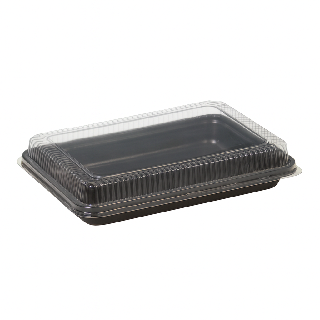 9" x 13" Black Quarter Size Oven Safe Heavy Weight Sheet Pan with Low Dome Lid - Case 100 - #42082-47924