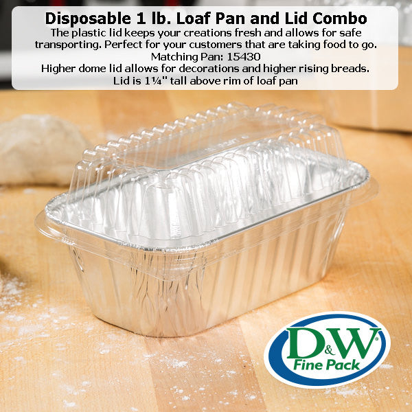 D & W Fine Pack 1 lb.  Aluminum Mini Loaf Pan with Dome lid Combo - Case of 500 - #15430P