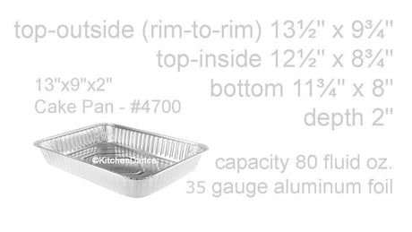 Molde para pasteles desechable multiusos de aluminio de 13" x 9" x 2" - Caja de 250 - N.º 4700NL