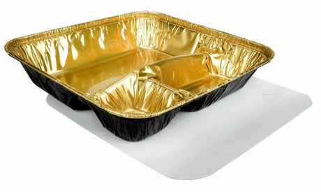 Black & Gold X- Large 3 Compartment Tray with Board Lid - Case of 250 - #2345L