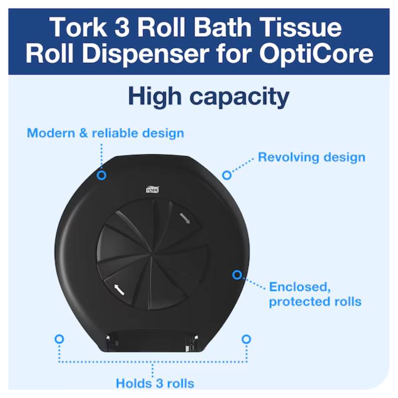Tork OptiCore® 3-Roll Black Toilet Paper Roll Dispenser - Case of 1 - #565828