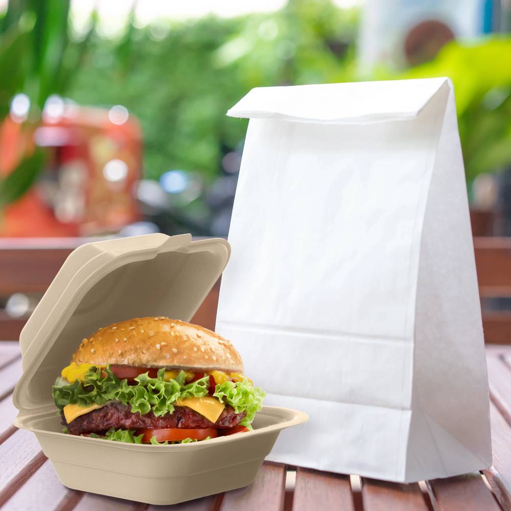 6" PFAS-Free Fiber Hinged Takeout Container, Natural - Case of 500 - #60FBRHT1