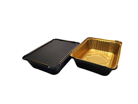 Bandeja para llevar de aluminio grueso de 2¼ lb con tapa de cartón - Caja de 500 n.° 6421L