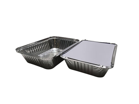 Bandeja para llevar de aluminio grueso de 2¼ lb con tapa de cartón - Caja de 500 n.° 6421L