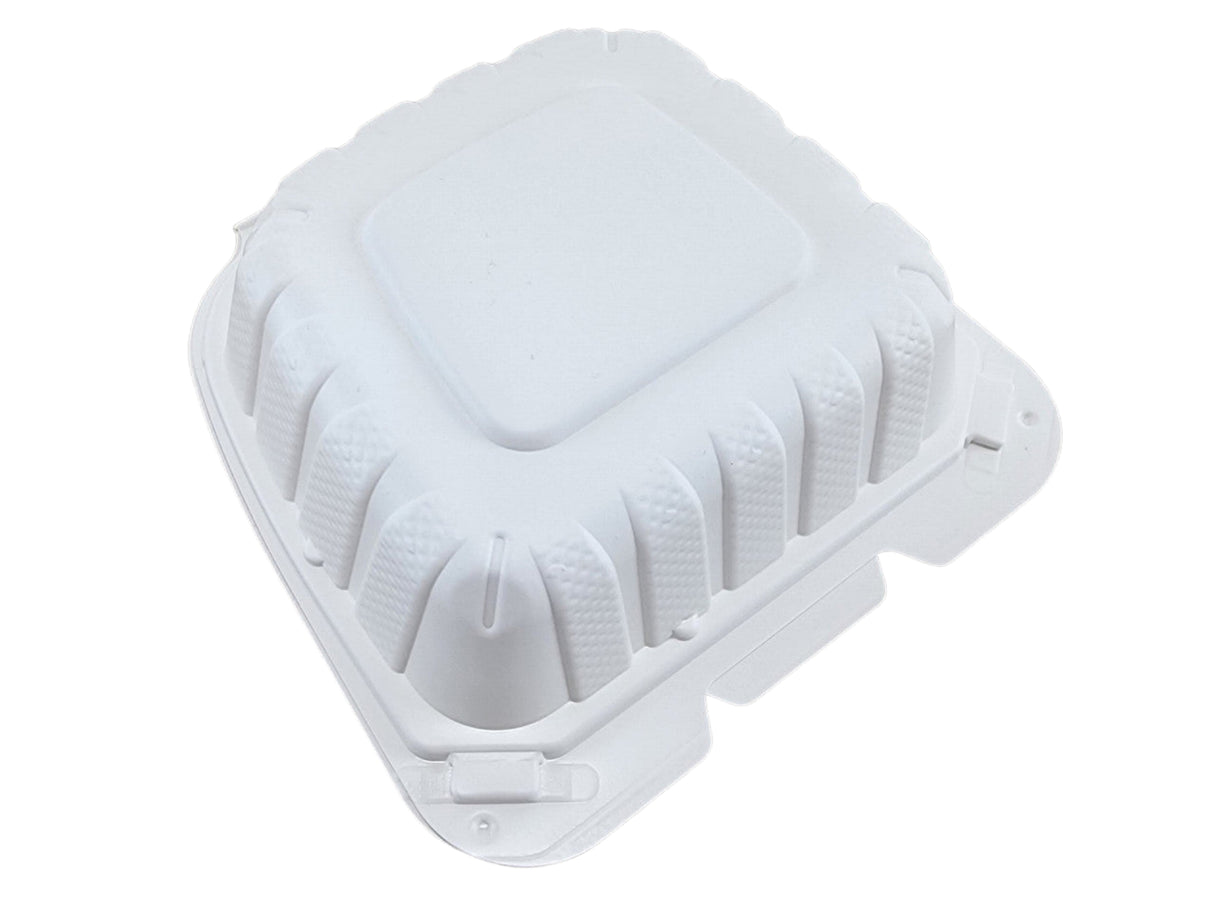 Contenedor de comida para llevar con bisagras de 1 compartimento MFPP de 6 x 6 x 3, color blanco (caja de 300)