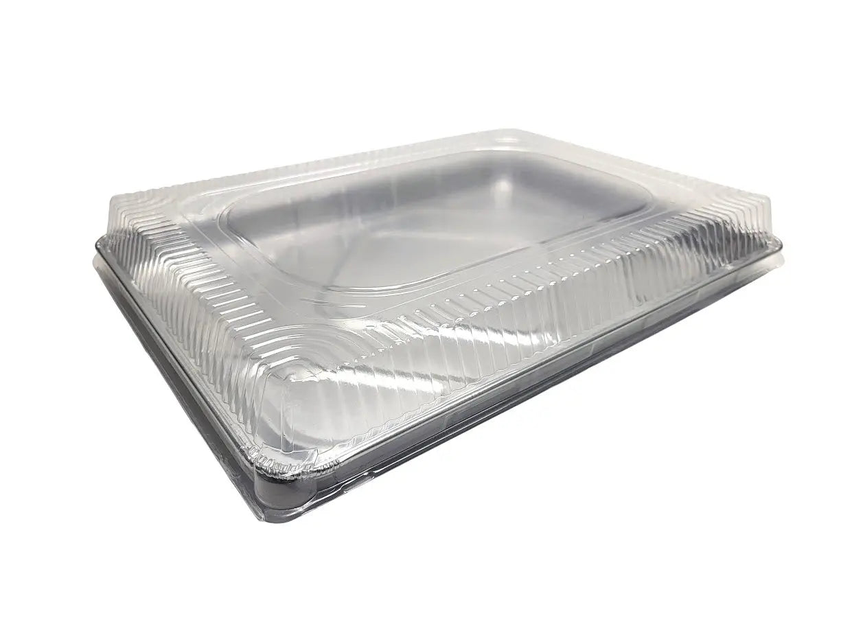 Handi-Foil 1/4 Size Sheet Cake Pans With Clear Dome Lids - 25 Sets, Full Curl Rim, Heavy Duty 45 Gauge