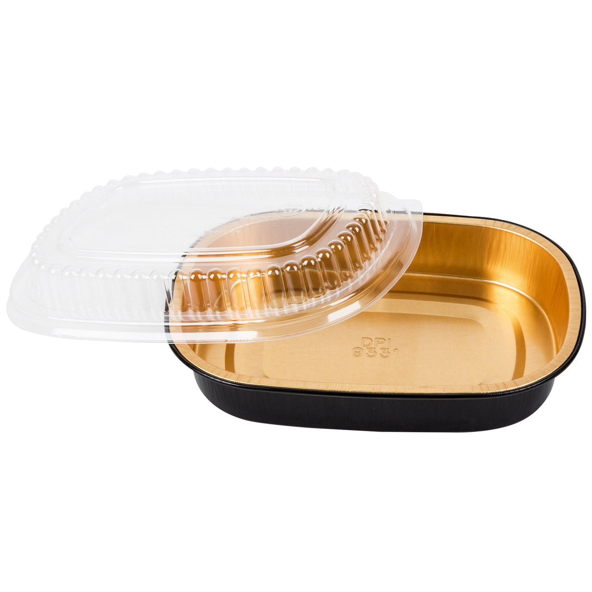 23 oz.  Black and Gold Foil Entrée or Take Out Pan with Dome Lid - Case of 100 - #9331PT