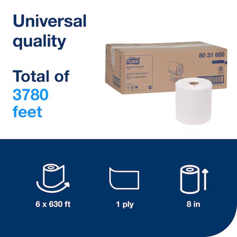 Tork 7.5" Universal White Hand Towel Roll - Case of 6 - #8031600