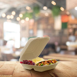 8" PFAS-Free Fiber 3-Compartment Hinged Takeout Container, Natural - Case of 200 - #80FBRHT3