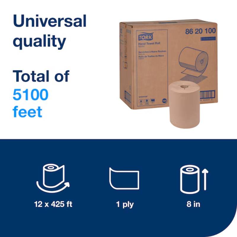 Tork 8" Universal Hand Towel Roll, Natural - Case of 12 - #8620100