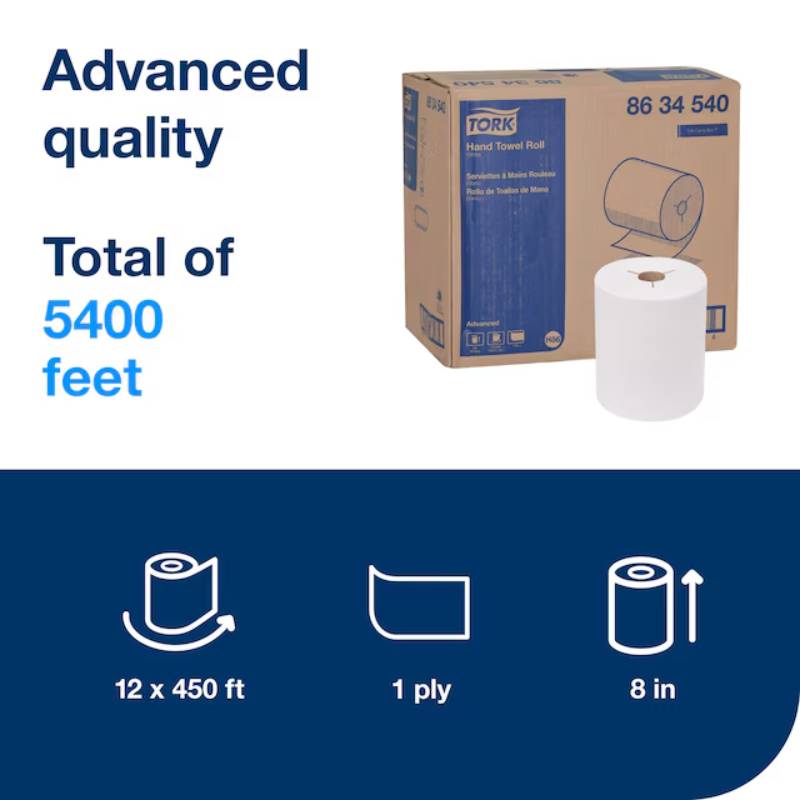 Tork 8 x 11 Advanced White 1-Ply Hand Towel Roll - Case of 12 - #8634550