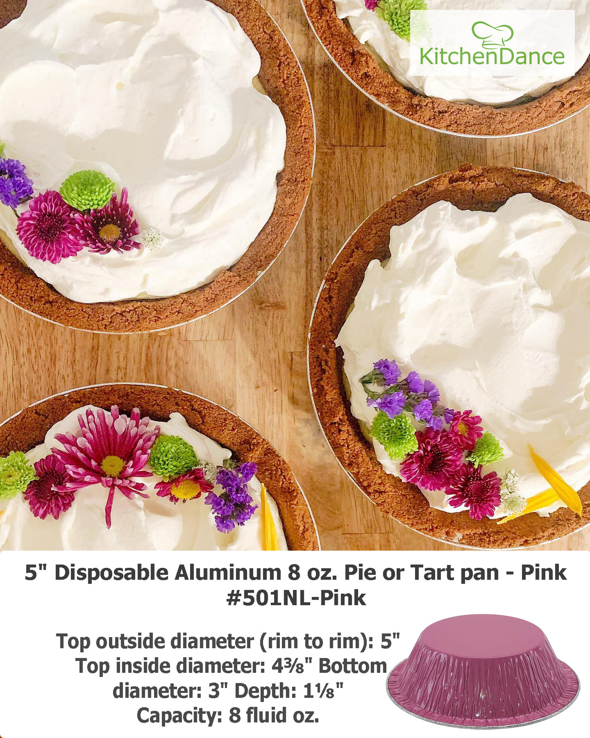 KitchenDance 5" Disposable Colored 8 oz. Individual Size Foil Tart /Pie Pan Case of 2000 - #501NL