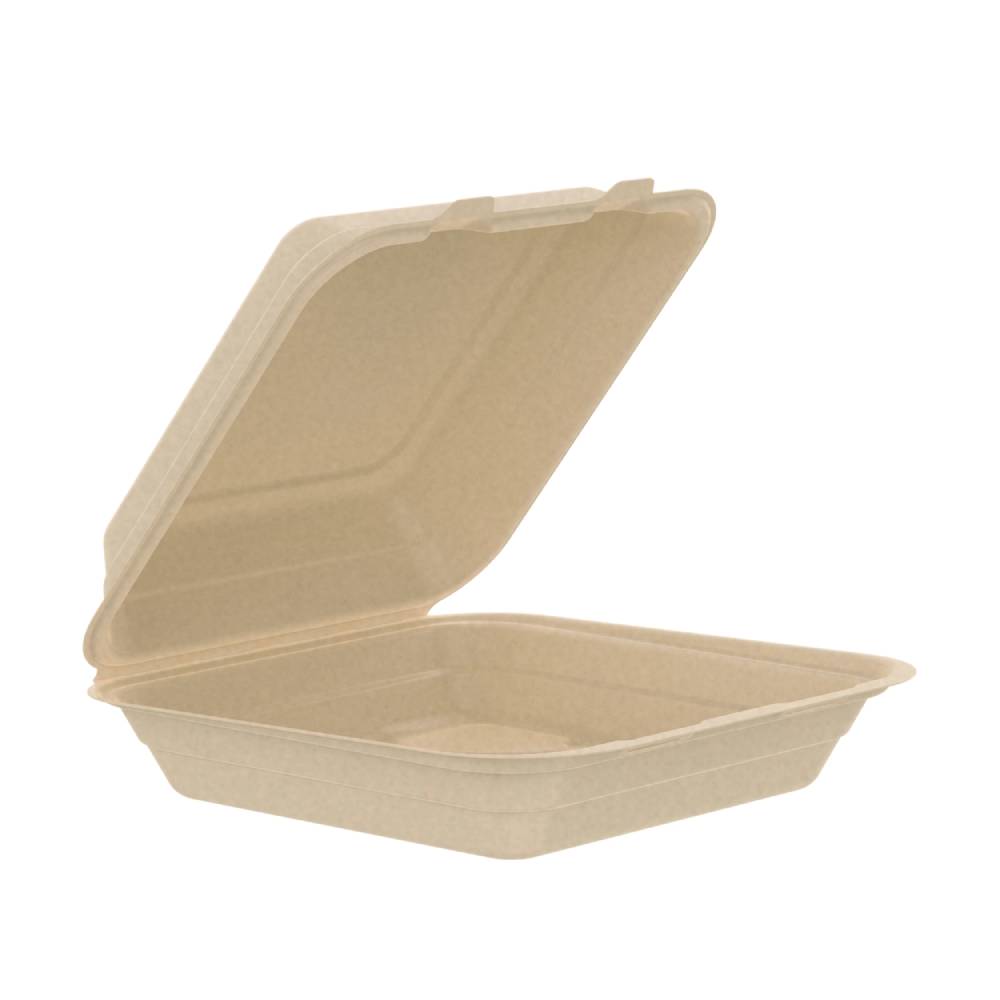 9" PFAS-Free Fiber Hinged Container, Natural - Case of 200 - #90FBRHT1