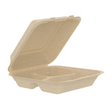 9" PFAS-Free Fiber 3-Compartment Hinged Takeout Container, Natural - Case of 200 - #90FBRHT3