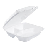 9" XPS Foam 3-Compartment White Container with Vented Removable Lid - Case of 200 - #90HTPF3VR