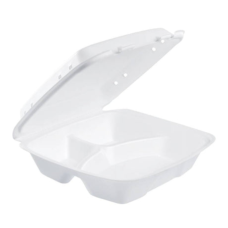 9" XPS Foam 3-Compartment White Container with Vented Removable Lid - Case of 200 - #90HTPF3VR
