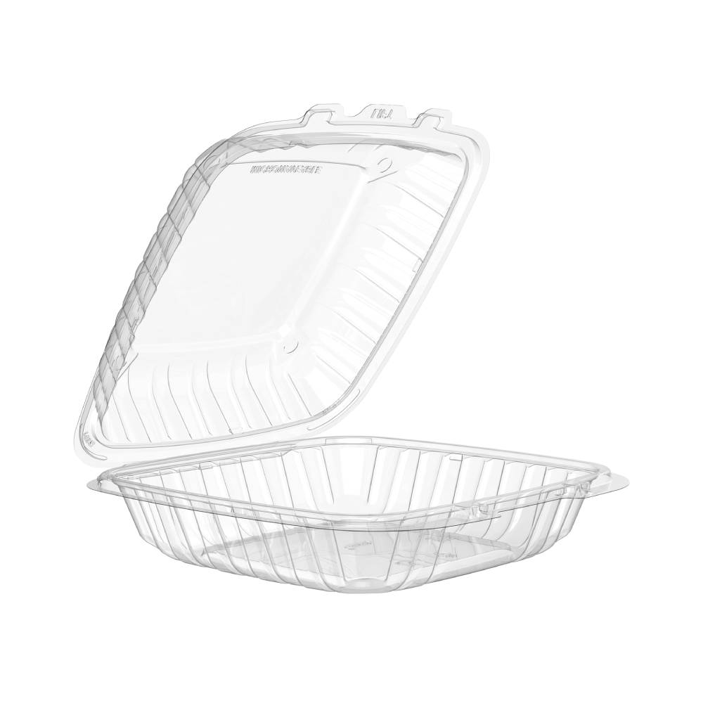 9" Entrée PP Plastic Hinged Clear Container with Vented Lid - Case of 150 - #90PPHT1
