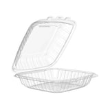 9" Entrée PP Plastic Hinged Clear Container with Vented Lid - Case of 150 - #90PPHT1