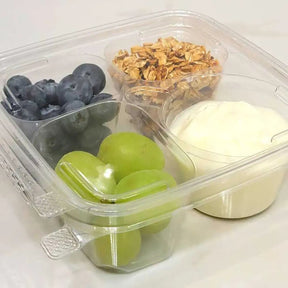 Inline Plastics Safe-T-Fresh 6x6 Tamper Evident & Tamper Resistant 4 Compartment Clamshell - Case of 252 - #TSSB3R Inline Plastics