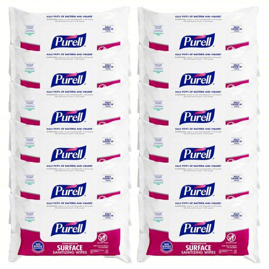 Toallitas desinfectantes Purell Foodservice en paquetes planos: caja de 12 paquetes de 72 unidades 