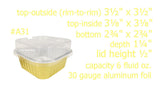 Molde cuadrado de aluminio para postres de 6 oz. con tapa, de colores (caja de 2000 unidades), n.° A31P